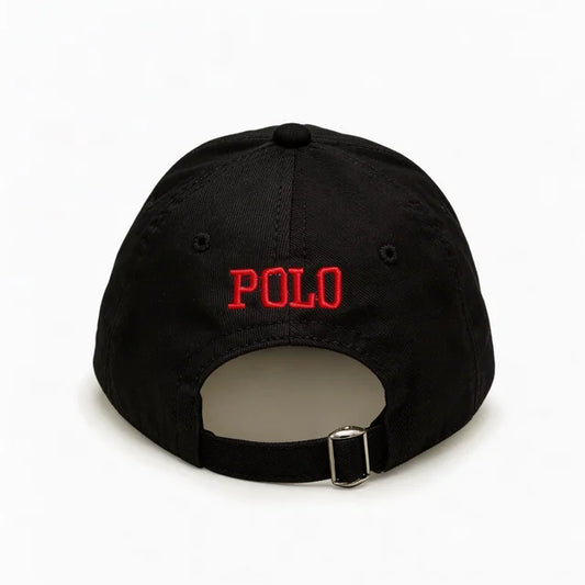Black polo with red pony Cap