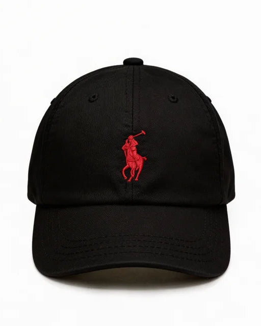 Black polo with red pony Cap