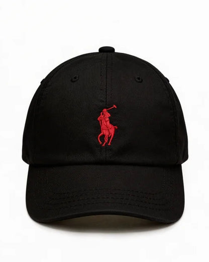 Black polo with red pony Cap